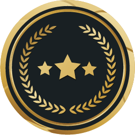 award seal in black and gold with three stars