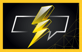 icon of a chat bubble with a lightening bolt above in yellow and black